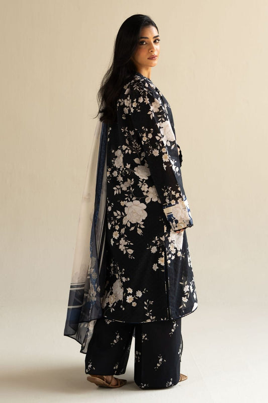 edenrobe Lawn Collection 2025 – 3-Piece Unstitched Suit Set | BENT3000