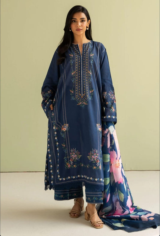edenrobe Lawn Collection 2025 – 3-Piece Unstitched Suit Set | BENT3000