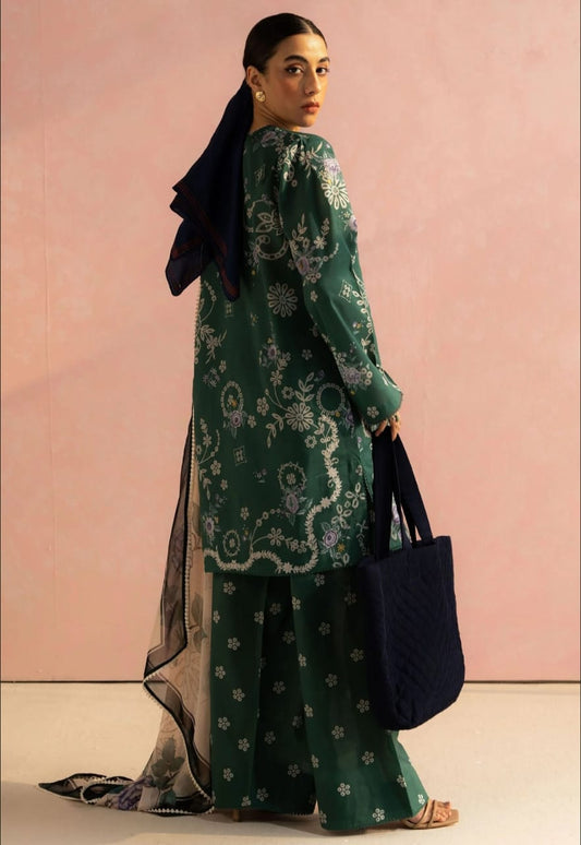 edenrobe Lawn Collection 2025 – 3-Piece Unstitched Suit Set | BENT3000