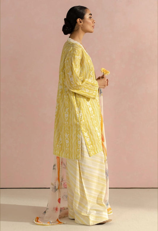 edenrobe Lawn Collection 2025 – 3-Piece Unstitched Suit Set | BENT3000