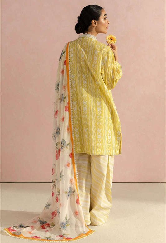 edenrobe Lawn Collection 2025 – 3-Piece Unstitched Suit Set | BENT3000